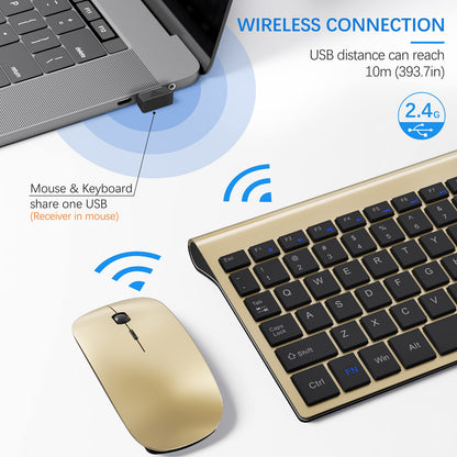 Wireless Keyboard and Mouse Ultra Slim Combo, TopMate 2.4G Silent Compact USB 2400DPI Mouse and Scissor Switch Keyboard Set with Cover, Batteries Included, for PC/Laptop/Windows/Mac - Gray Black