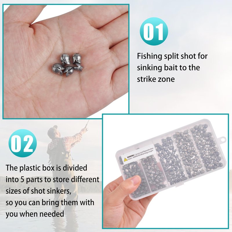 Split Shot Fishing Weights Kit, 180/210pcs Removable Round Fishing Weights Sinkers Clip On Shot Weights Fly Fishing Line Sinkers Fishing Sinkers for Freshwater Saltwater