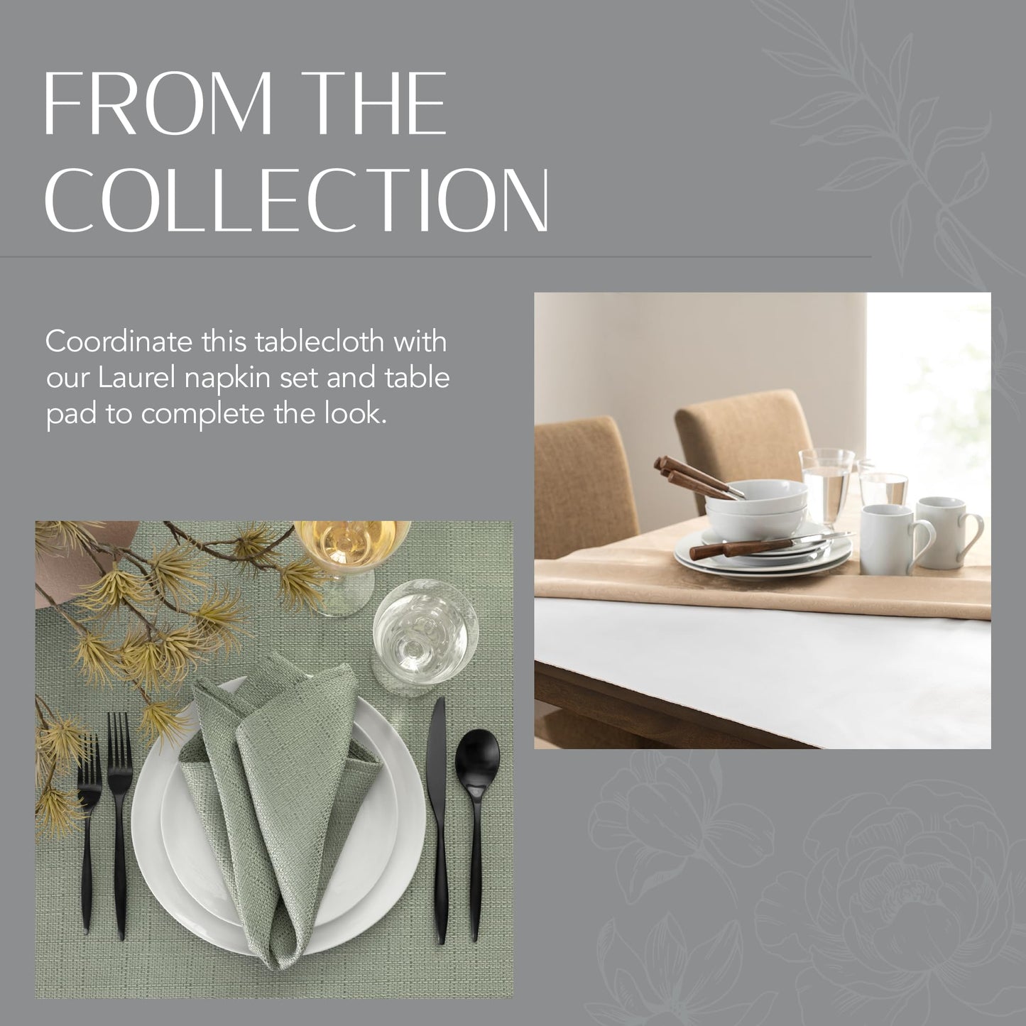 Elrene Home Fashions Laurel Solid Texture Water and Stain Resistant Tablecloth, 70" Round, Sage