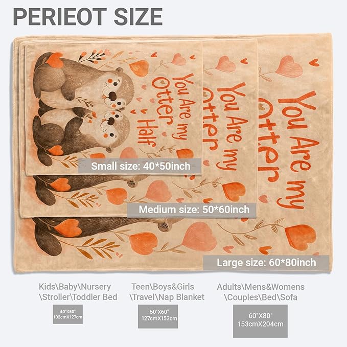 Cute Otter Lightweight Throw Blanket, Romantic Cartoon Animal with Heart and Flower, Warm Soft Cozy Flannel Blankets, Couch Dorm Home Decor All Season Use, 60x50in, Beige, Gifts for Lovers