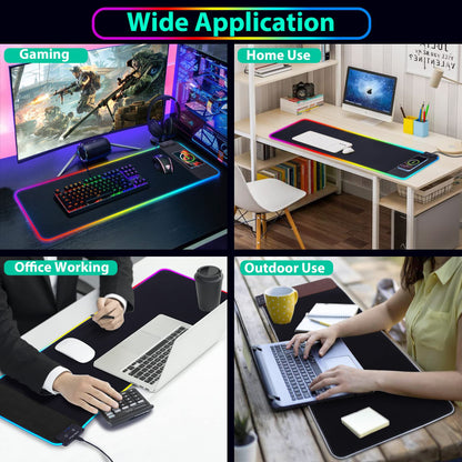 Gaming Mouse Pad, Wireless Charging Mouse Pad Gaming, 31.5"x11.8" Large RGB Desk Mat for Laptop/Computer/Keyboard, 9 Light Modes, Waterproof Smooth Surface, Non-Slip Base, Black
