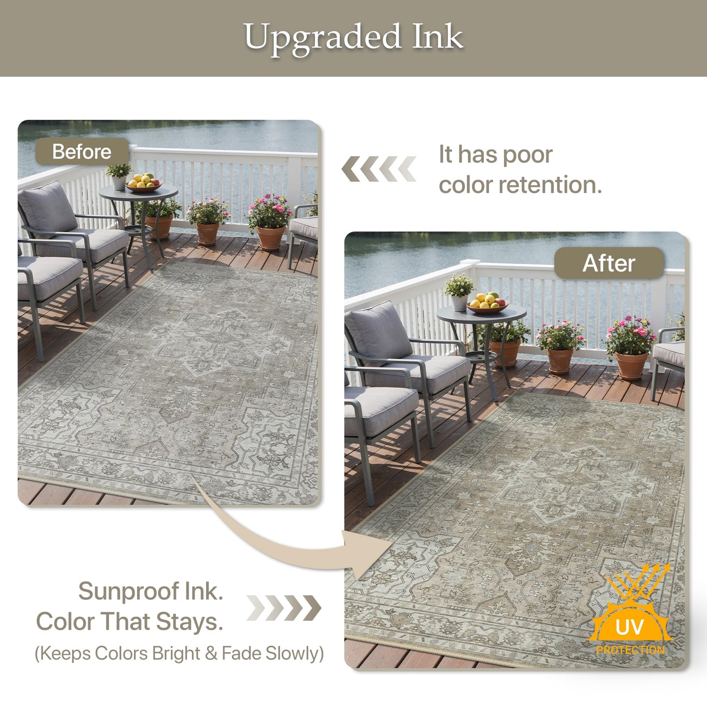 GENIMO Outdoor & Indoor Area Rug 5'x8', Waterproof, Non-Shedding, Easy Cleaning, Boho Mat for Patio, Living Room, Balcony, Dining Room, RV, Deck, Bedroom, Camping, Outside Carpet,Coffee Beige