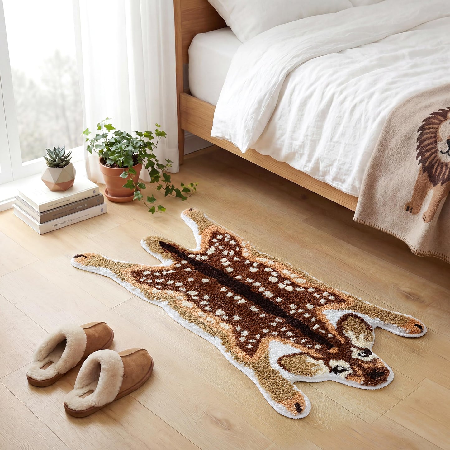 FROZZUR Cute Deer Bath Rug - Soft Washable Non-Slip Bath Mat for Bathroom, Brown Woodland Fawn Animal Print Rug Wild Animals Decor, Funny Kids Bathroom Rug Absorbent