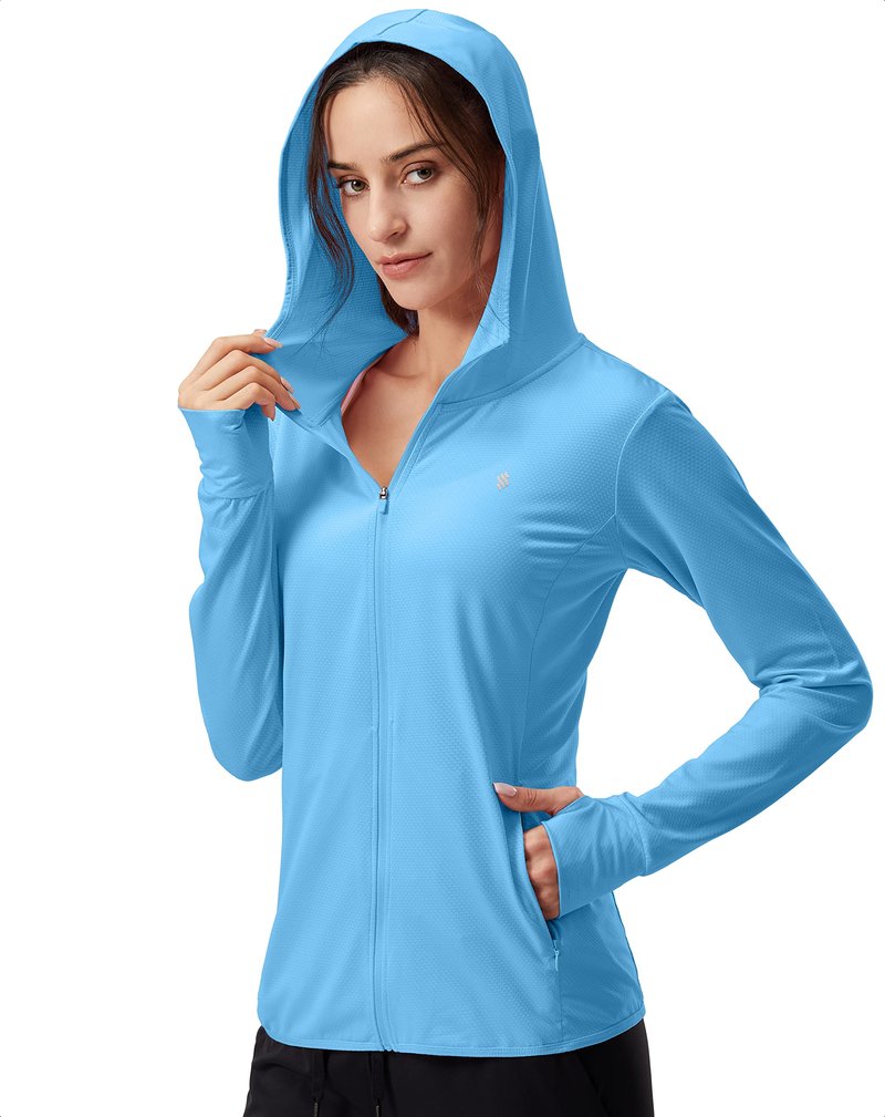 Soothfeel Women's UPF 50+ Sun Protection Hoodie Jacket Lightweight Long Sleeve Sun Shirt for Women with Pocket Hiking Outdoor Blue M