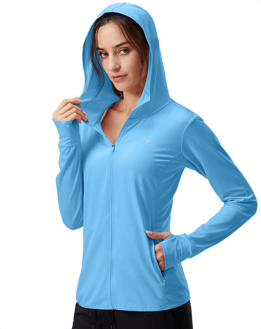 Soothfeel Women's UPF 50+ Sun Protection Hoodie Jacket Lightweight Long Sleeve Sun Shirt for Women with Pocket Hiking Outdoor Blue M
