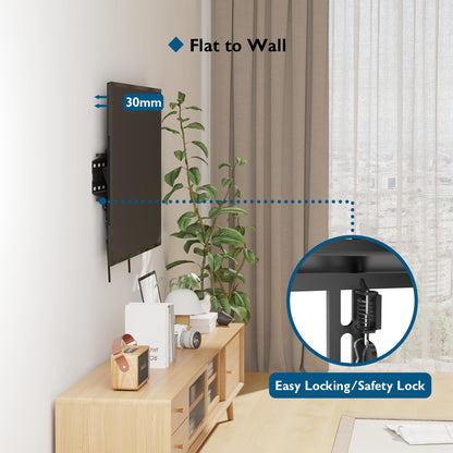 BONTEC Ultra Slim TV Wall Bracket, Tilting TV Wall Mount for 23-60 Inch Flat and Curved TVs, Low Profile Wall Mount 30mm from Wall, Max VESA 400x400mm, Holds 45kg, Includes 5 Cable Ties