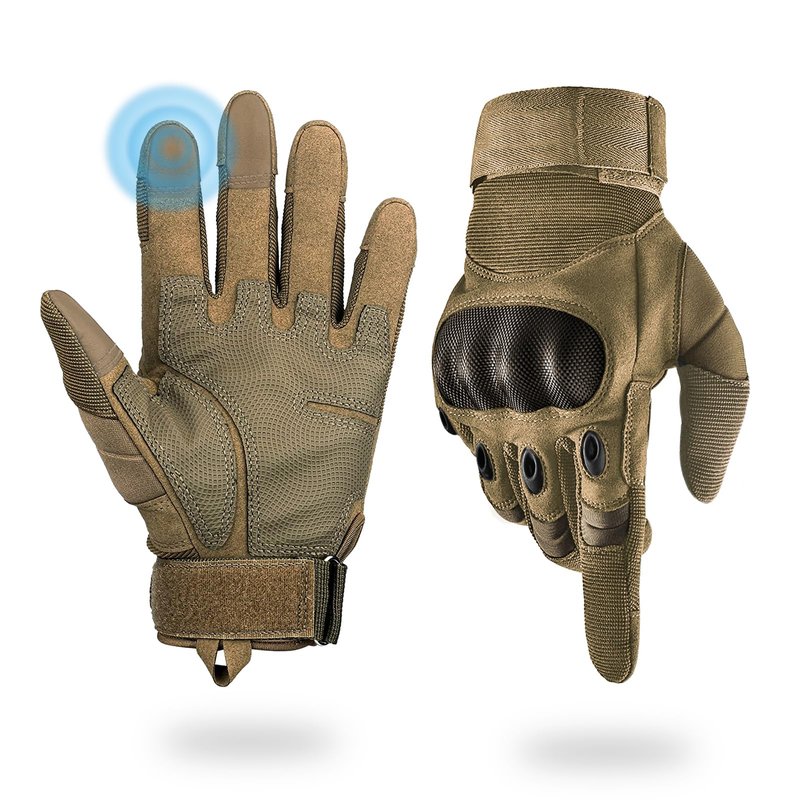 Liovoras Tactical Gloves for Men, Shooting Motorcycle Gloves Hard Shell Knuckle Protection Leather Palm for Riding Airsoft Paintball Climbing Training - Tan, Size M
