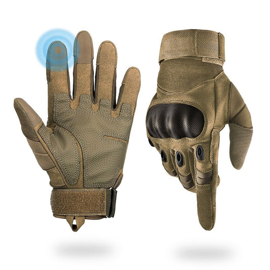 Liovoras Tactical Gloves for Men, Shooting Motorcycle Gloves Hard Shell Knuckle Protection Leather Palm for Riding Airsoft Paintball Climbing Training - Tan, Size M