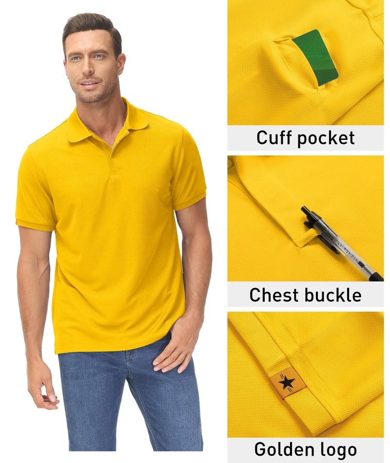 ZITY Mens Polo Shirt Short Sleeve Sports Tactical T-Shirt Athletic Golf Polos Daily Casual Stylish Collared Shirts for Men Yellow XX-Large