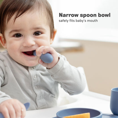ezpz Tiny Spoon (2 Pack in Sage) - 100% Silicone Baby Spoon for Baby Led Weaning + Purees - 6 Months + - Designed by a Pediatric Feeding Specialist - Baby Essentials & Baby Gifts