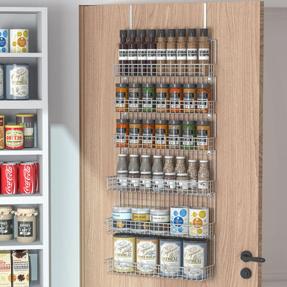 JKsmart 6-Tier Spice Rack Organizer with Door Hook, Wall Mounted & Over the Door Spice Racks for Kitchen Pantry Door Cabinet, Two Size, Large Capacity, Black