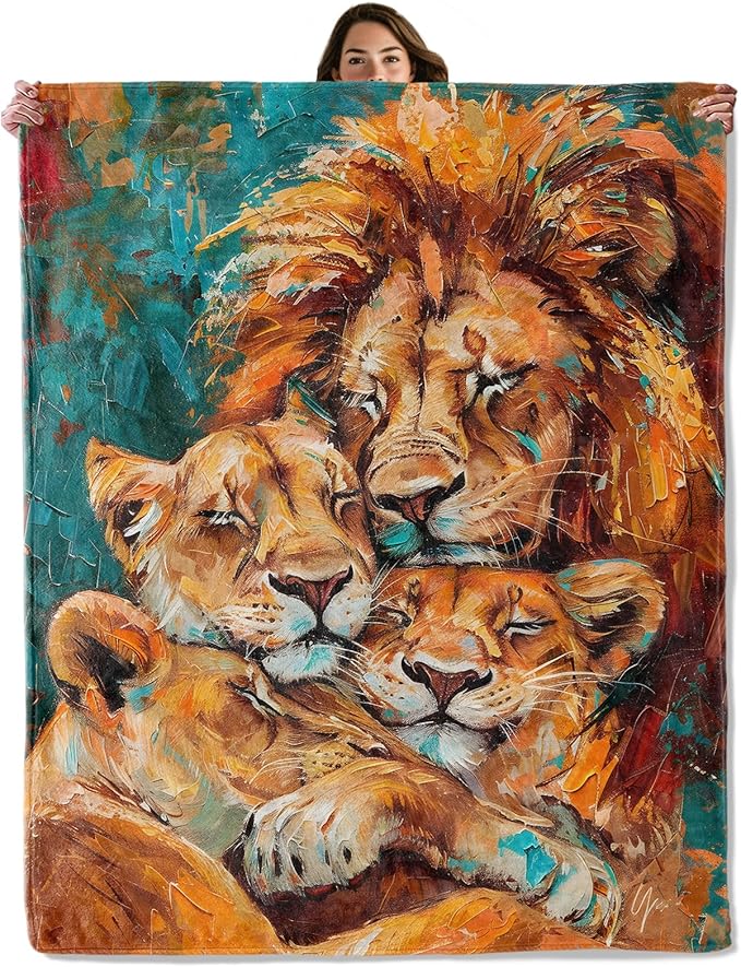 Lion Family Throw Blanket for Boys Girls Kids Adults Women, Fuzzy Warm Soft Cozy Flannel Blankets Gifts for Bedroom, Couch, Travel, Home Decor 40x50 in