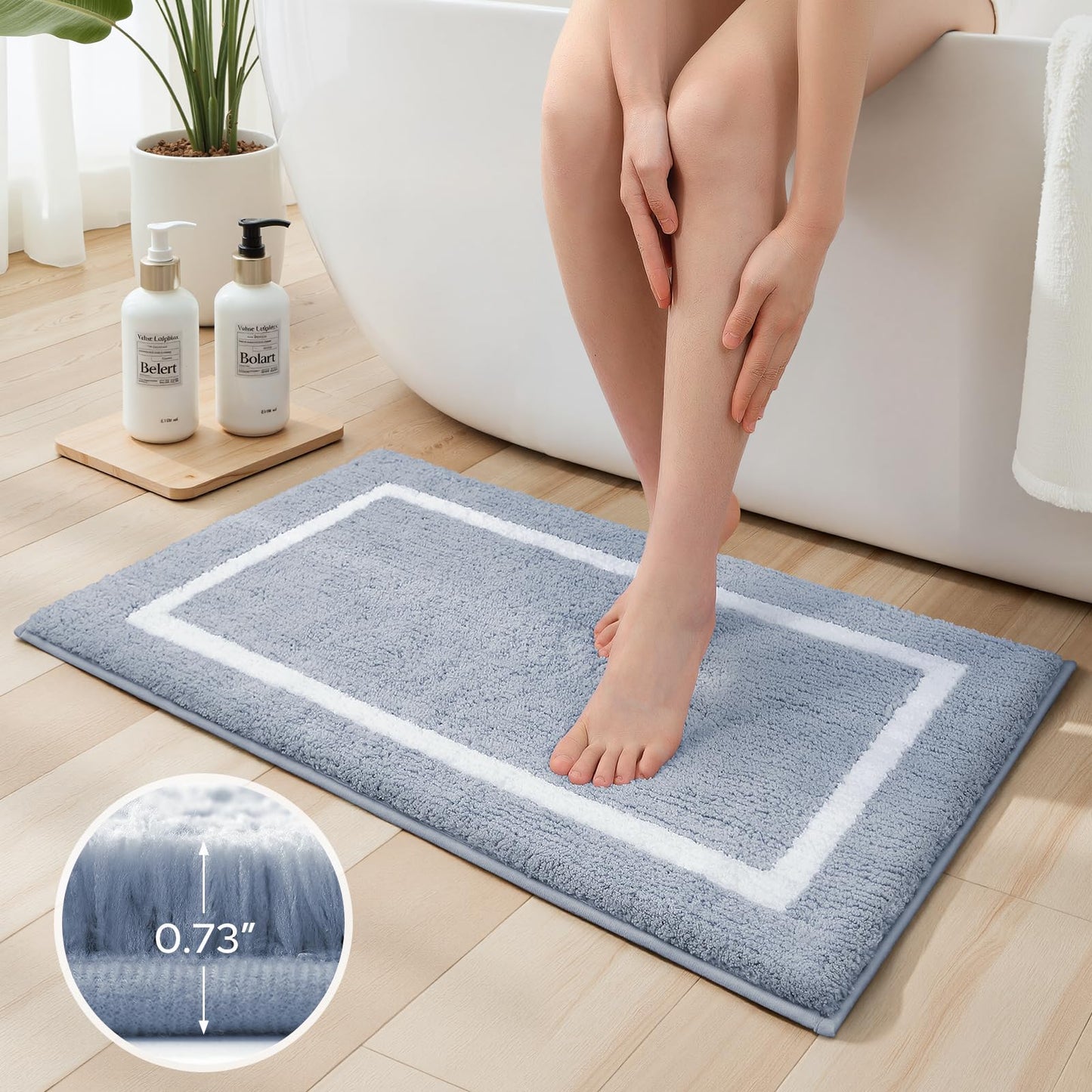 HOMEIDEAS Bathroom Rugs Sets 2 Piece, Super Soft and Absorbent Microfiber Tufted Bath Mats, Non-Slip and Machine Washable Bath Rugs(Blue)