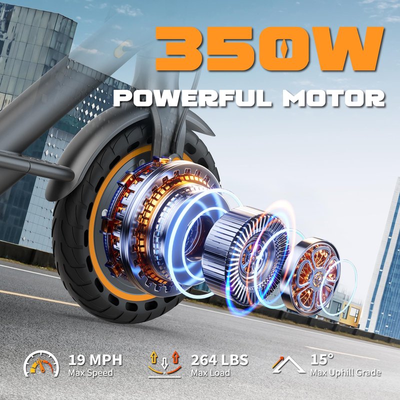 Electric Scooter for Adults, Max Speed 19 MPH, Up to 15 Miles Range, 350W Motor Adult E-Scooter, 8.5" Solid Tire, Foldable Scooter with Dual Braking, Smart APP, Light Control for Campus, Commuter