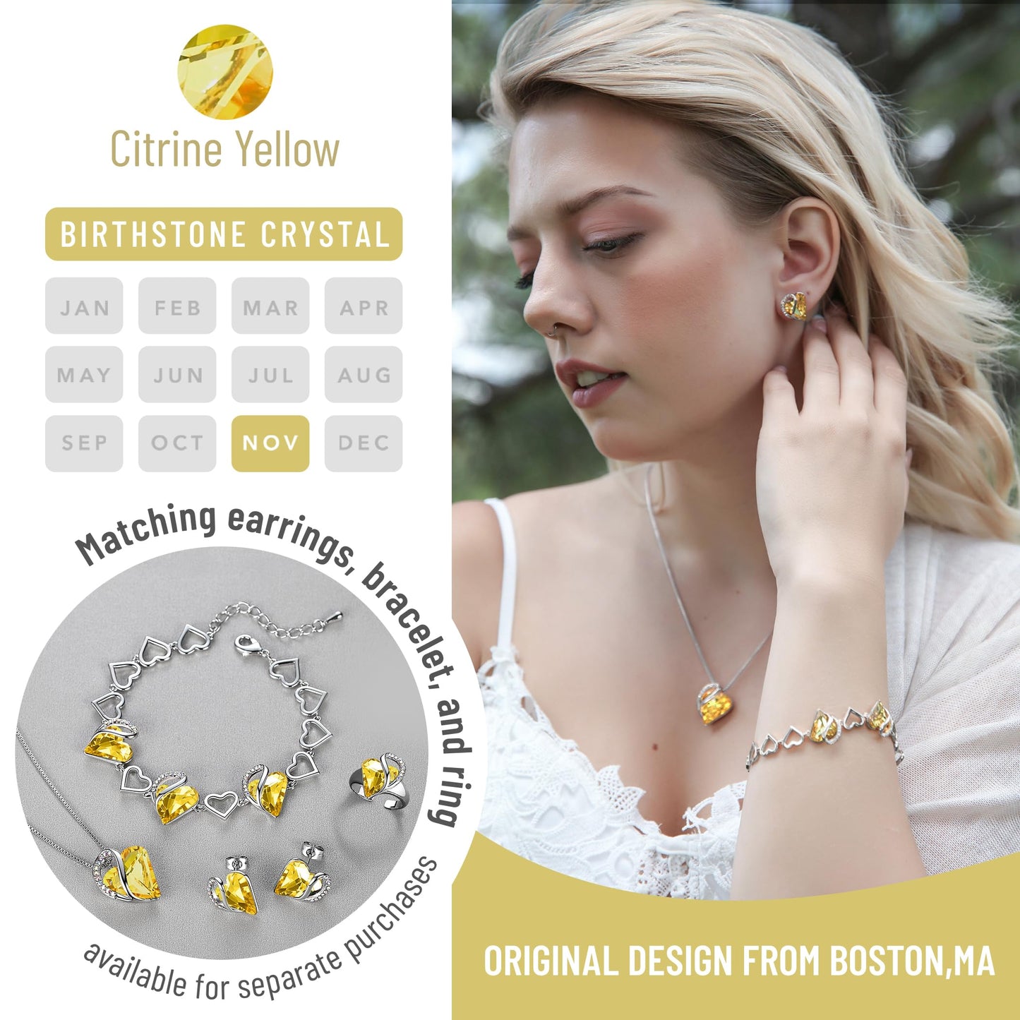 Leafael Valentine's Day Gift Necklaces for Women, Infinity Love Birthstone Heart Crystal Pendant, Birthday Anniversary Jewelry for Wife, Mom, and Her, Silver Plated, 18" + 2" Adjustable Chain