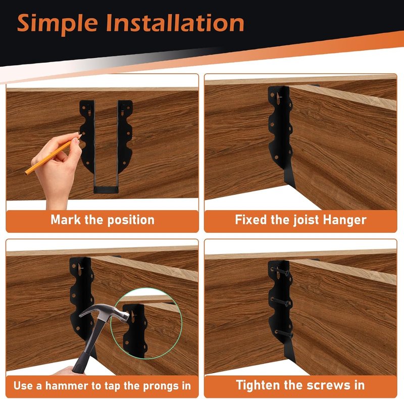 2x8 Joist Hangers - 24 Pcs Black Powder Coated Hurricane Ties | Durable Tie Brackets for Rafters & Ceiling Joists