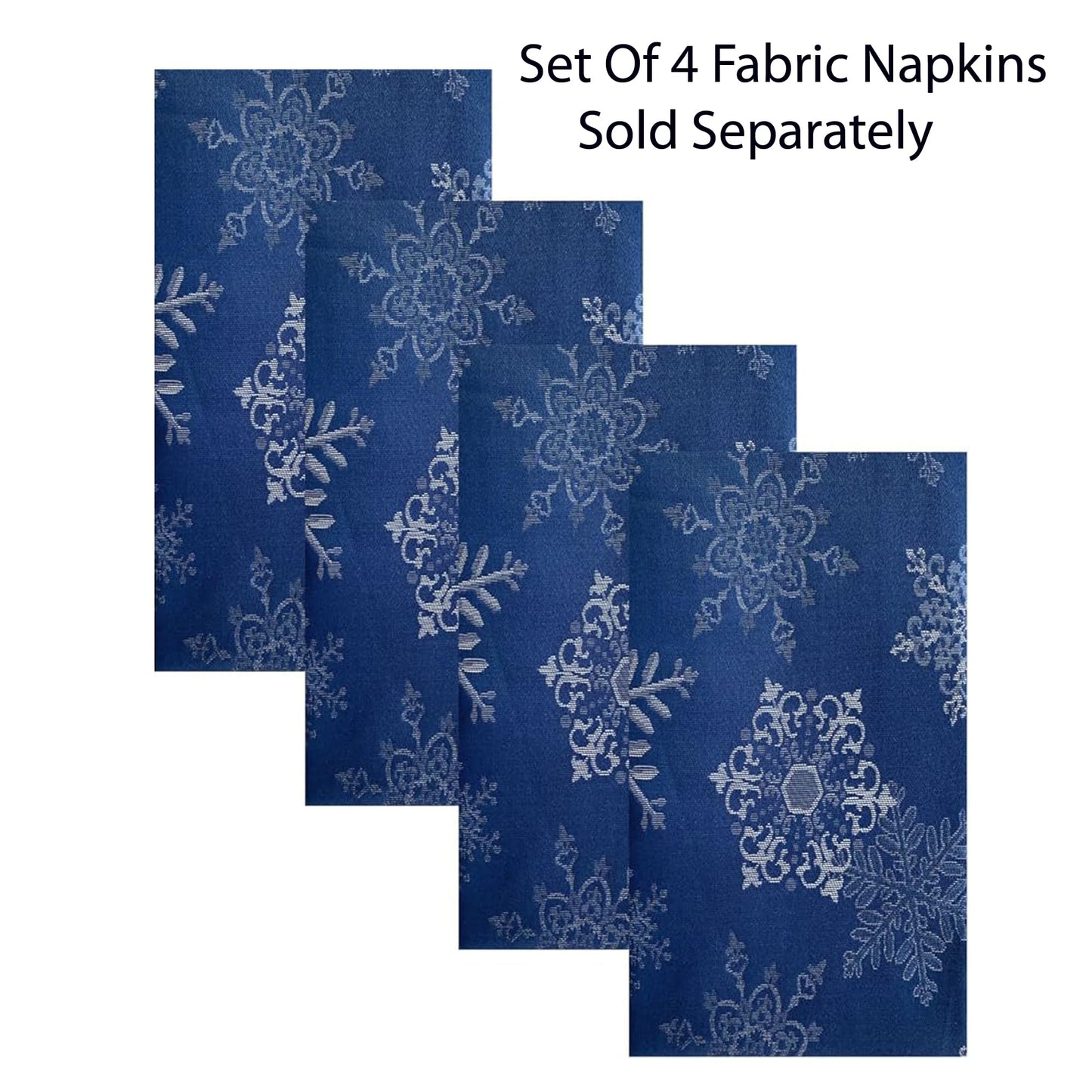 Newbridge Fancy Metallic Snowflake Christmas Fabric Tablecloth, 60 x 84 Inch Rectangle, Navy Silver, No-Iron Soil Resistant Sparkling Snowflakes Woven Holiday Table Cover