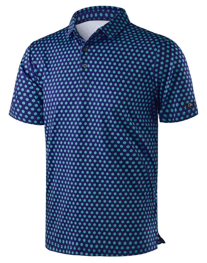 Obla Mens Golf Polo Shirts Short Sleeve Dry Fit Performance Moisture Wicking Casual Print Collared Golf Shirts for Men (Navy Blue Flower_XL)