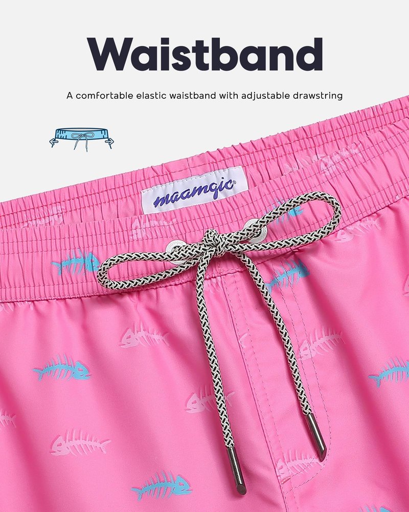 maamgic Mens Swim Trunks Quick Dry Swim Shorts with Mesh Lining Funny Swimwear Bathing Suits 7inch Pink Shark Small