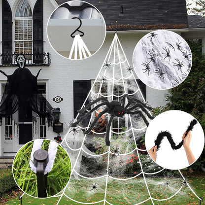 Spider Web Halloween Decorations Outdoor Lights, 125 Purple LED Light Up 16.4Ft Giant Spiderweb & 60" Large Spider & 22 Small Spiders & 20g Stretch Cobweb, 8 Modes Lighted Decor for Yard Outside