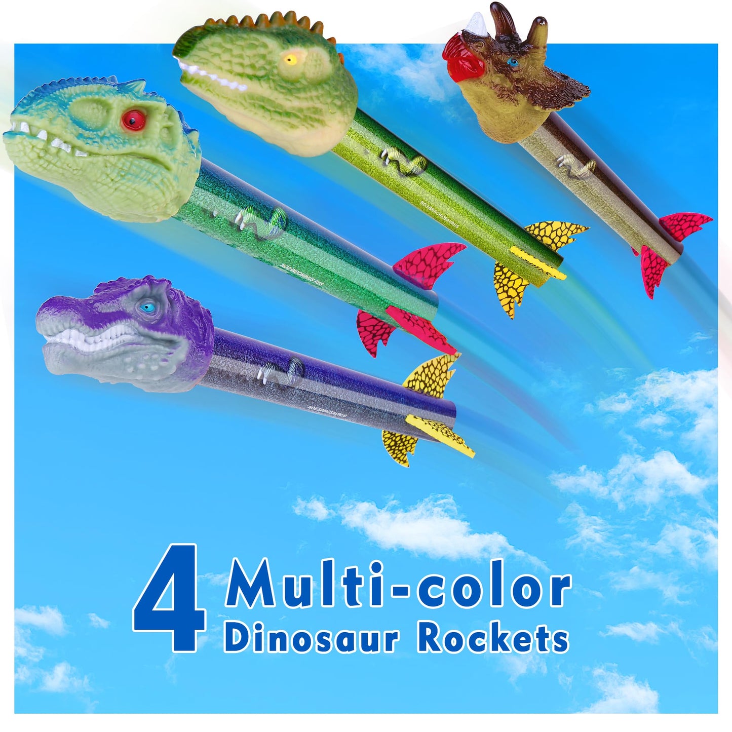 Gizzjoy Dinosaur Toy Rocket Launcher for Kids - Launch Up to 100 Ft, 4 Rockets, Outdoor Outside Toys for Kids, Dinosaur Toys, Birthday Gifts for 3 4 5 6 7 8-12 Year Old Boys Girls
