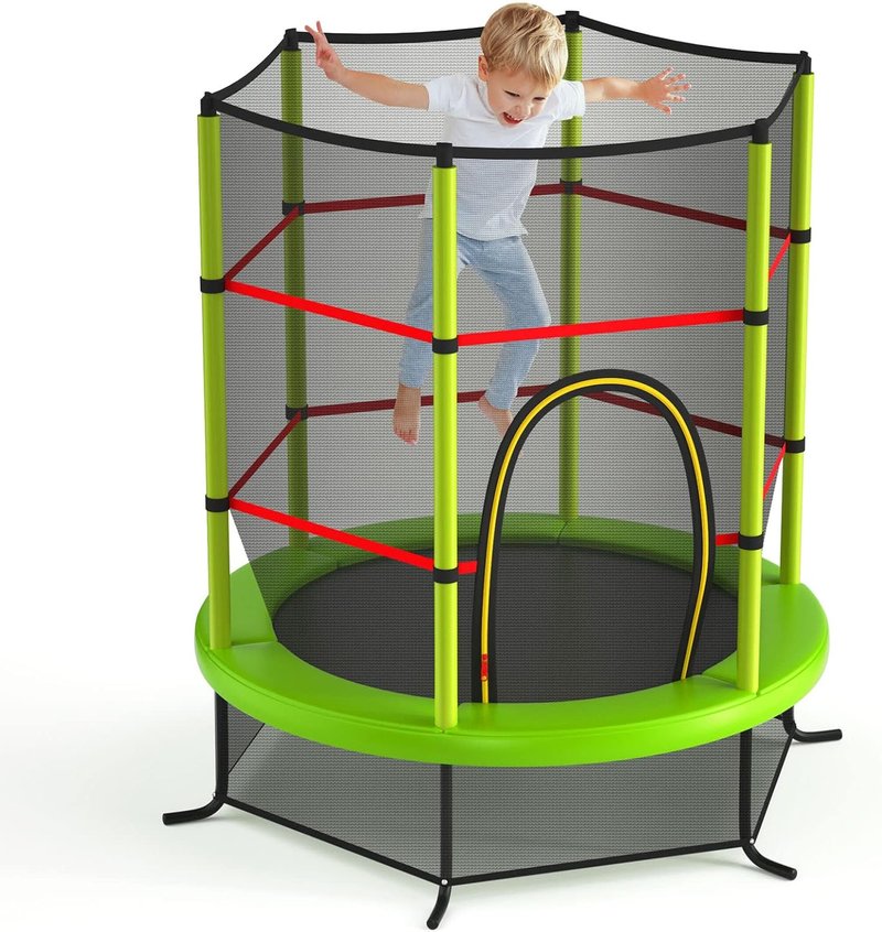 GYMAX Toddler Trampoline - 55” Kids Trampoline with Safety Enclosure Net & Seamless Jumping Mat | ASTM Approved for Indoor/Outdoor Fun