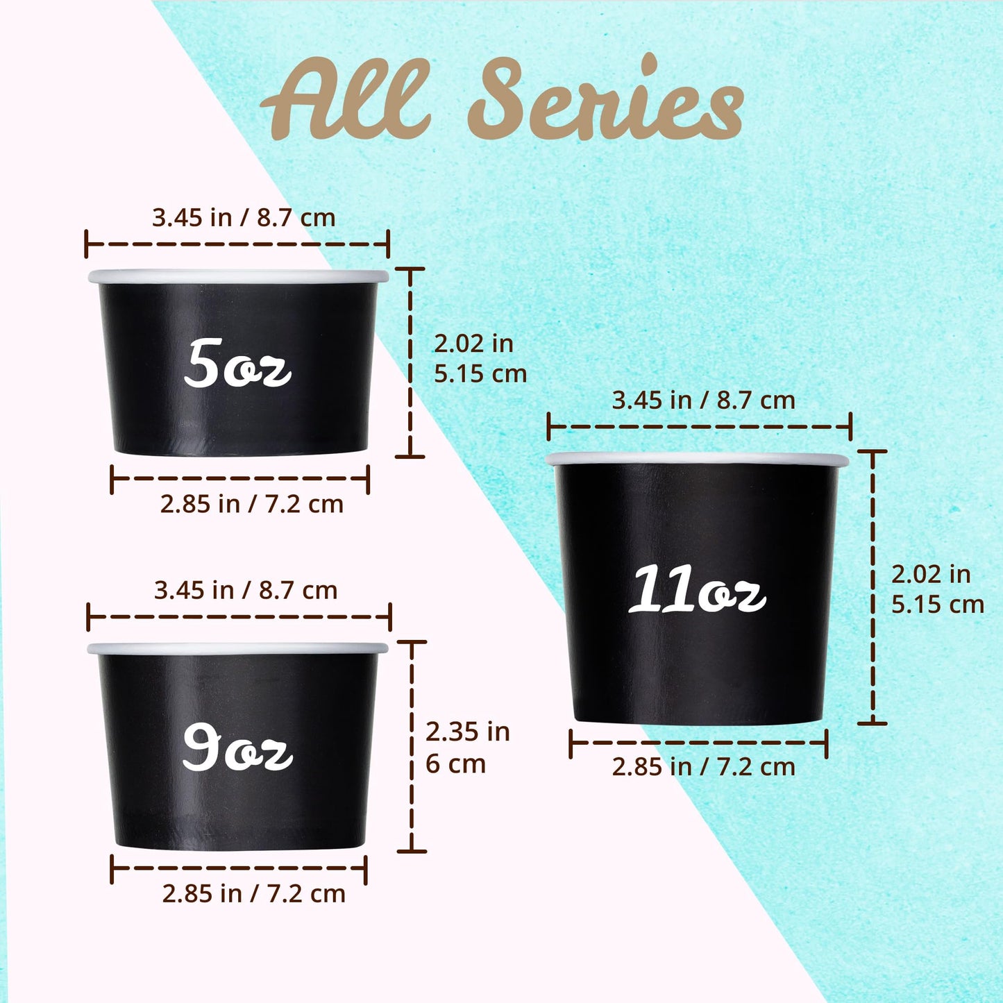 MATICAN Paper Ice Cream Cups - 100-Count 11-Oz Disposable Dessert Bowls for Hot or Cold Food, 11-Ounce Party Supplies Treat Cups for Sundae, Frozen Yogurt, Soup, Black