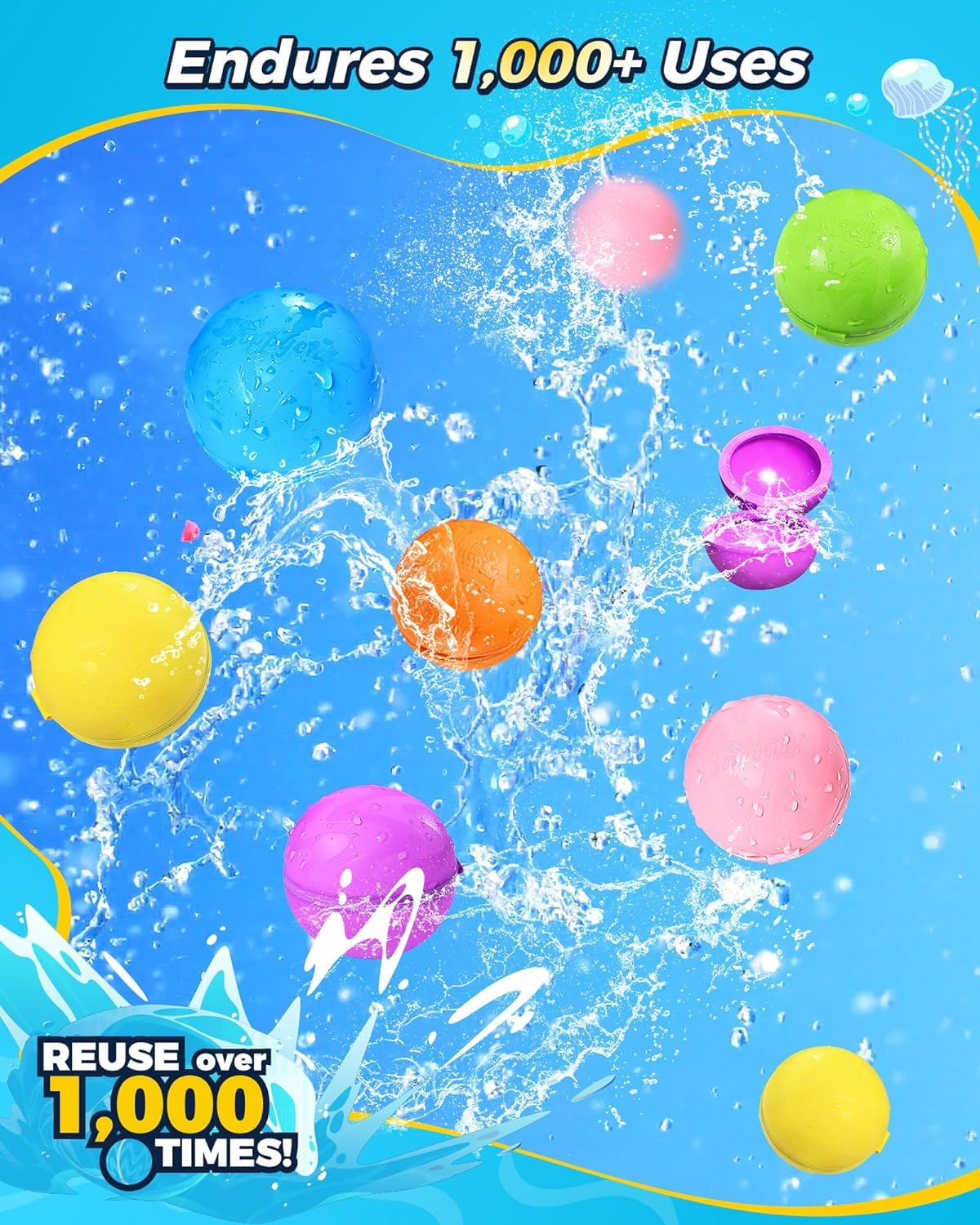 SOPPYCID Magnetic Reusable Water Balloons for Kids, Refillable Water Balls Quick Fill for Pool, Outdoor Games for Beach, Summer Toys for Kids 4-10 (10Pack)