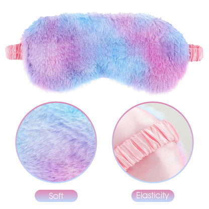2 Pack Plush Sleeping Eye Mask Soft Plush Eye Mask Fuffy Eye Cover Comfortable Sleep Mask Blindfold Rainbow Faux Fur Eye Shade for Women, Men and Kids Travel Nap Sleeping 565488_2_3pL1H9vJ3