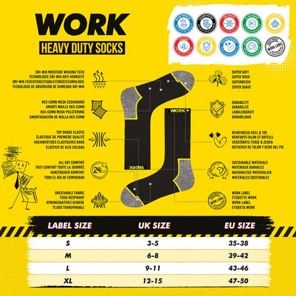 SOXCO WORK Socks for Men 9-12 Crew Length Black Heavy Duty Socks 10 Pairs, 9-11