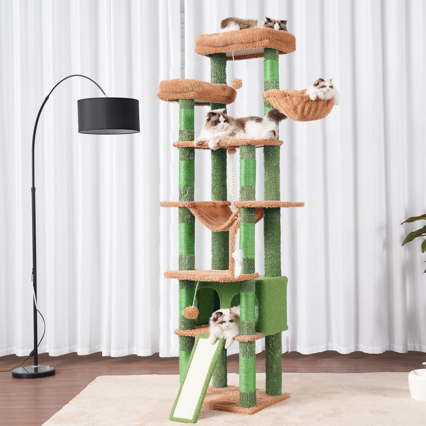Heybly Tall Cat Tree,78 inch Multi-Level Cat Tower for Indoor Cats,2 Widened Plush Perches Cat Condo with Scratching Board and Big Caves HCT033CA
