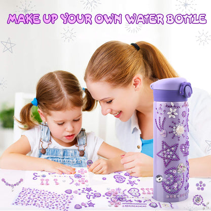HULASO Christmas Gifts for Kids 7 Year Old Girls Decorate Your Own Water Bottles with Gem Stickers - DIY Birthday Gifts Arts and Crafts, BPA Free Stainless Steel Vacuum Insulated Mug (17 OZ)