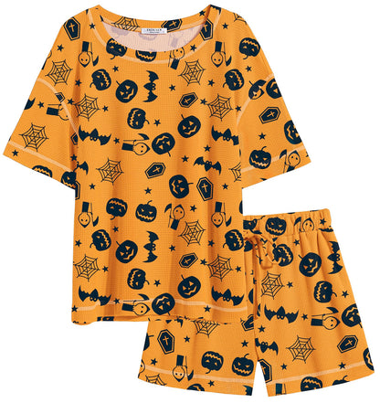 Ekouaer Women's Waffle Knit Two Piece Lounge Set, Soft Matching Outfits for Daily Wear, Casual Shorts Set with Elastic Waist & Pocket