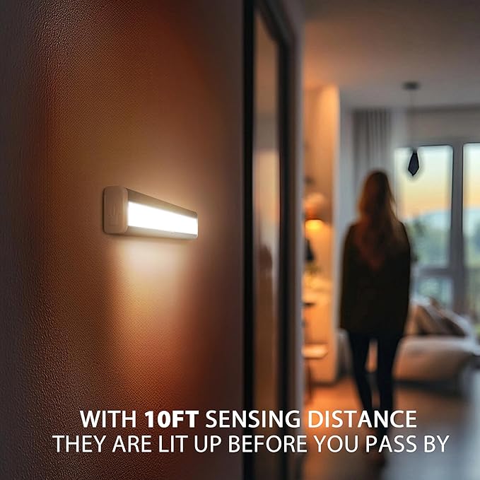 Motion Sensor Closet Lights, 10 LED Motion Sensor Lights, Stick-on Anywhere Battery Operated Night Light Bar, Safe Lights for Closet Cabinet Wardrobe Stairs, 6 Pack