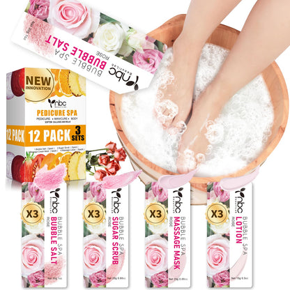 Pedicure Kit Foot Soak Set: Bubble Salt, Sugar Scrub, Massage Mask, Massage Lotion in a Box, 4 Step Foot Spa Kit for Dry Feet,Tired Feet（3 Set Tropical Fruit)