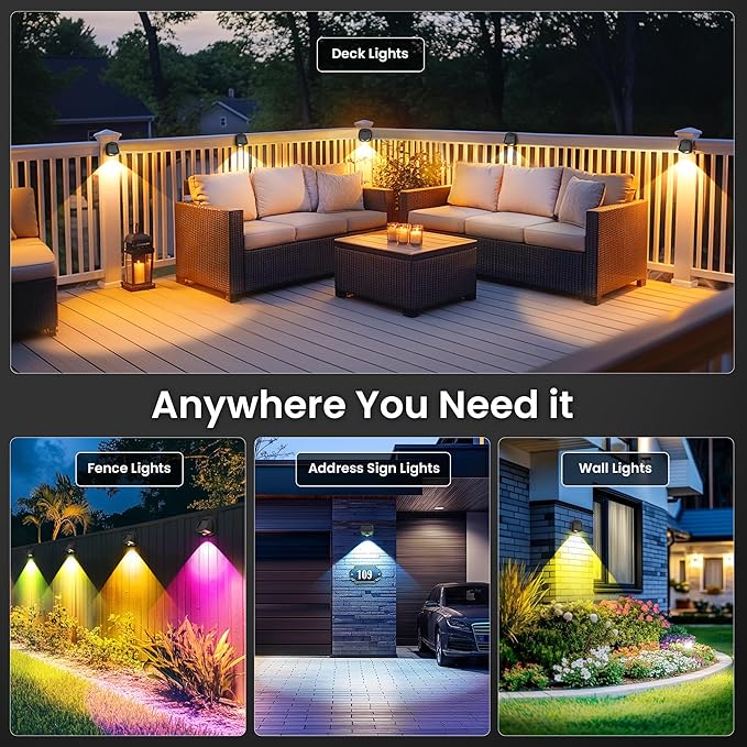 SOLPEX Solar Lights Outdoor Waterproof IP65, Solar Stair Lights Outdoor for Fence, Deck, Step, RGB Multicolor LED 11 Lighting Modes House Wall Light for Porch, Backyard, Fence, Garden Decor-6 Pack
