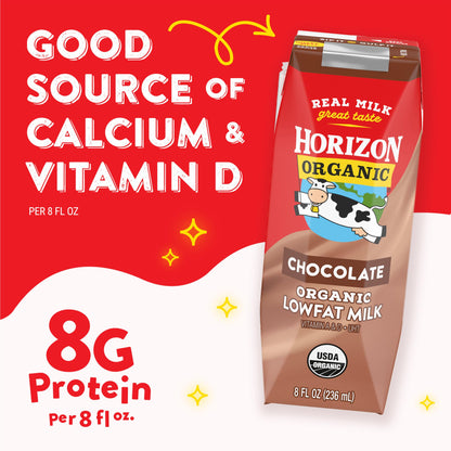 Horizon Organic Shelf Stable 1% Lowfat Chocolate Milk Boxes, USDA Certified Organic UHT Milk from Pasture-Raised Cows, No Refrigeration Required, 8 fl oz, 18 Count