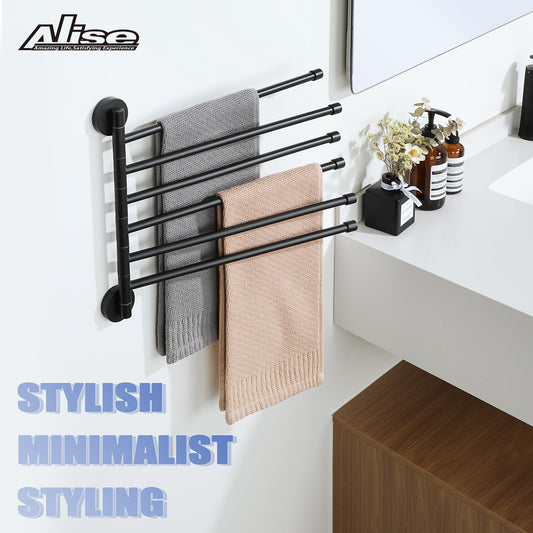 Alise Swivel Towel Rack,Folding 6 Arms Hand Towel Bars Towel Hanger for Bathroom,Wall Mount Drying Racks for Laundry,SUS304 Stainless Steel Swing Out Towel Holder Storage Space Saving,Matte Black