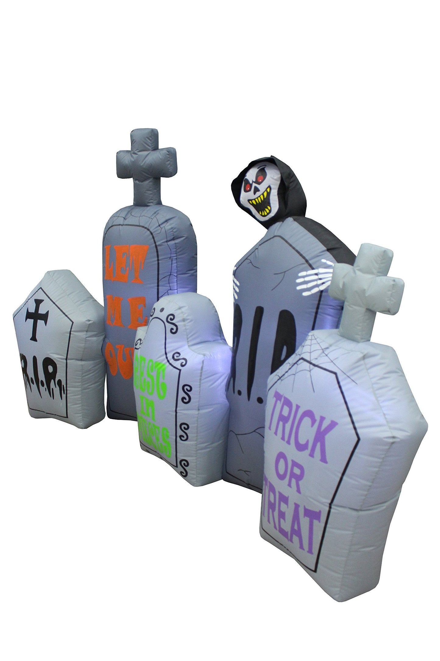 7 Foot Long Halloween Inflatable Tombstones Pathway Scene Haunted House Prop Grim Reaper LED Lights Decor Outdoor Indoor Holiday Decorations, Blow up Lighted Yard Decor, Lawn Inflatables Home Family