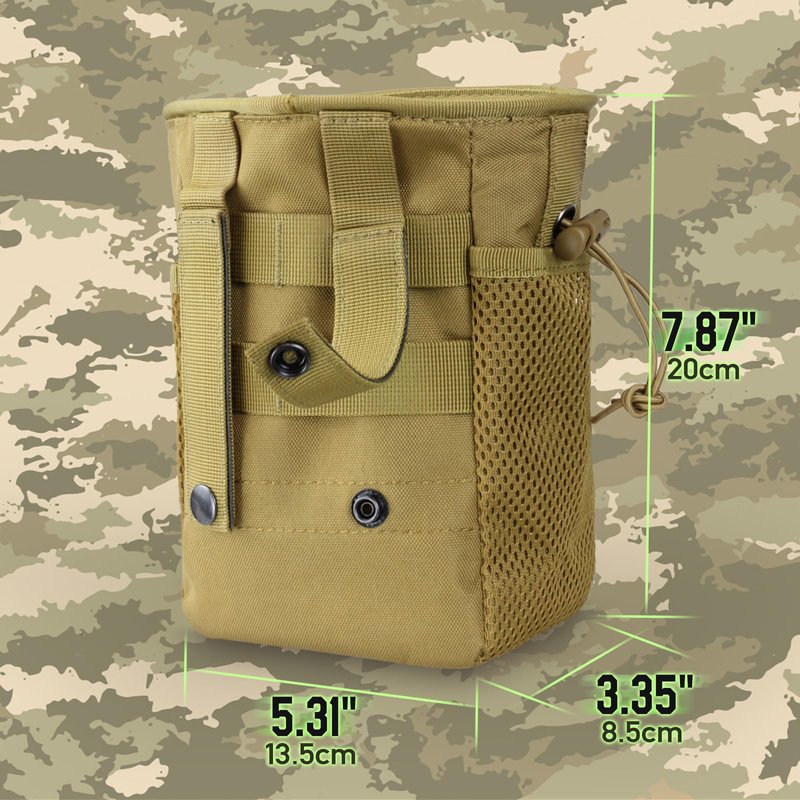 LIVANS Tactical Molle Dump Pouch, Magazine Recovery Pouch Drastring Ammo Bag Belt Utility Fanny Adjustable Military Holster Bag Outdoor for Airsoft Paintball Hunting Gear with D-Ring Grimlock