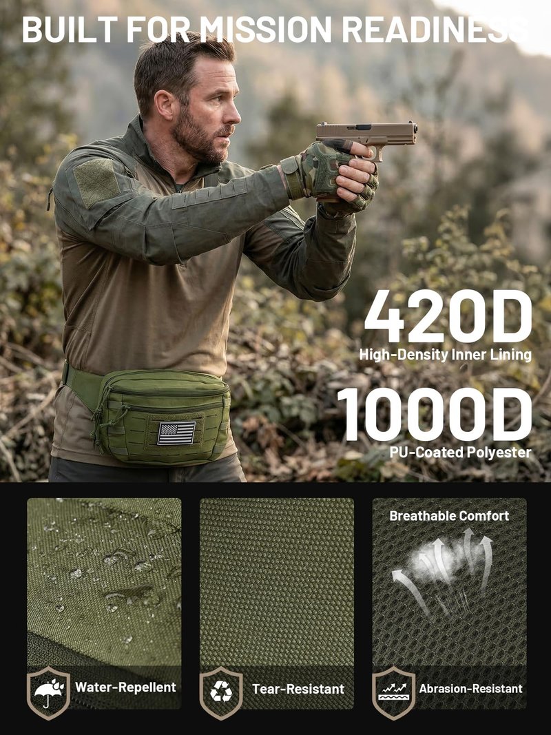 AUMENTAR Tactical Sling Bag, Fanny Pack,2in1,CCW & EDC Shoulder Bag with MOLLE & Pistol Holster - 1000D Adjustable Strap for Outdoor Carry Men & Women