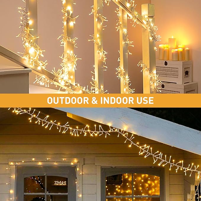 JMEXSUSS Warm White Christmas Lights Indoor, 20ft 400 LED Cluster Lights Christmas Outdoor with Remote, 8 Modes Plug in Christmas Tree Lights for Christmas Tree Wreath