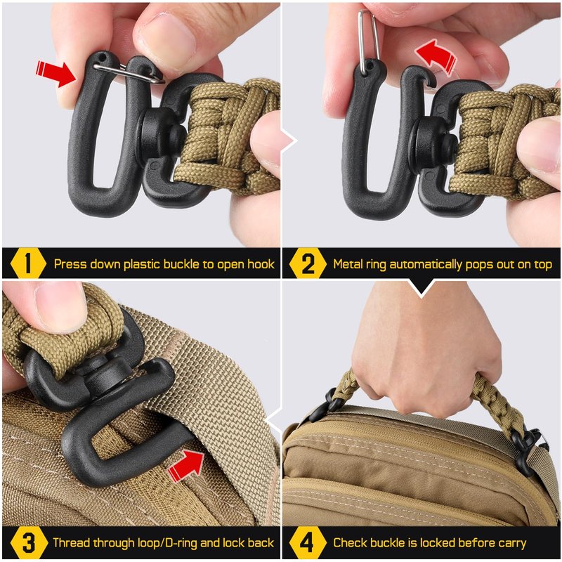 Pitozer Tactical Paracord Handle，9-core Weaving Paracord Strap for Backpack Handle Replacement，Molle Attachment with Plastic Clips for Tactical Bag Accessory,Sling Bags(7.9"/20cm Optimal spacing)