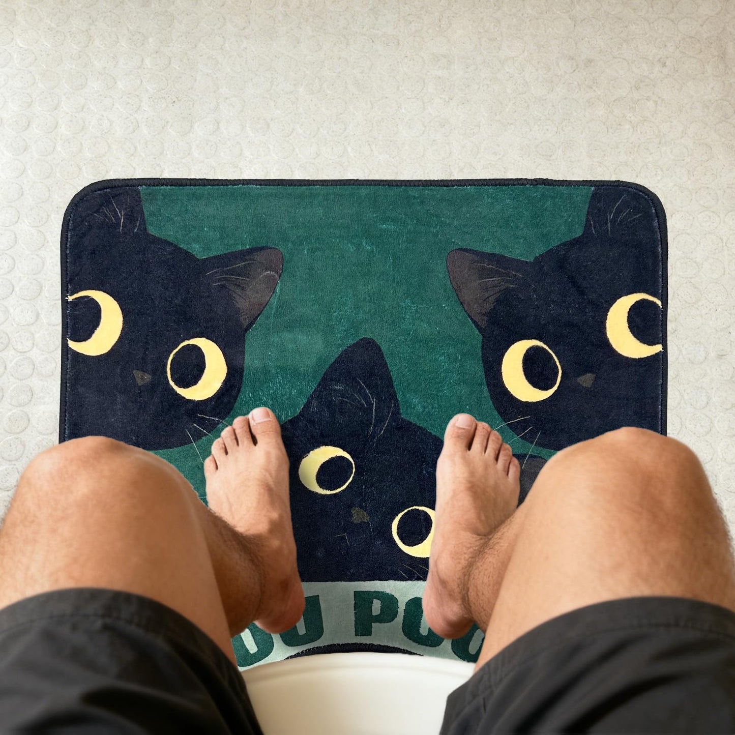 Homantic Short Plush Fun Toilet Rug Black Cat U Shaped Bathroom Rugs Toilet Mat Cute Contour Rug Non Slip Water Absorbent Funny Bathroom Decor Washable Green Toilet Rug 24x20 Inches