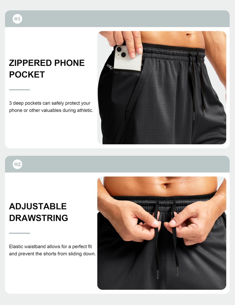 G Gradual Men's Long Basketball Shorts with Zipper Pocket 11'' Quick Dry Gym Shorts Lightweight Mesh Athletic Shorts for Men(Black,M)