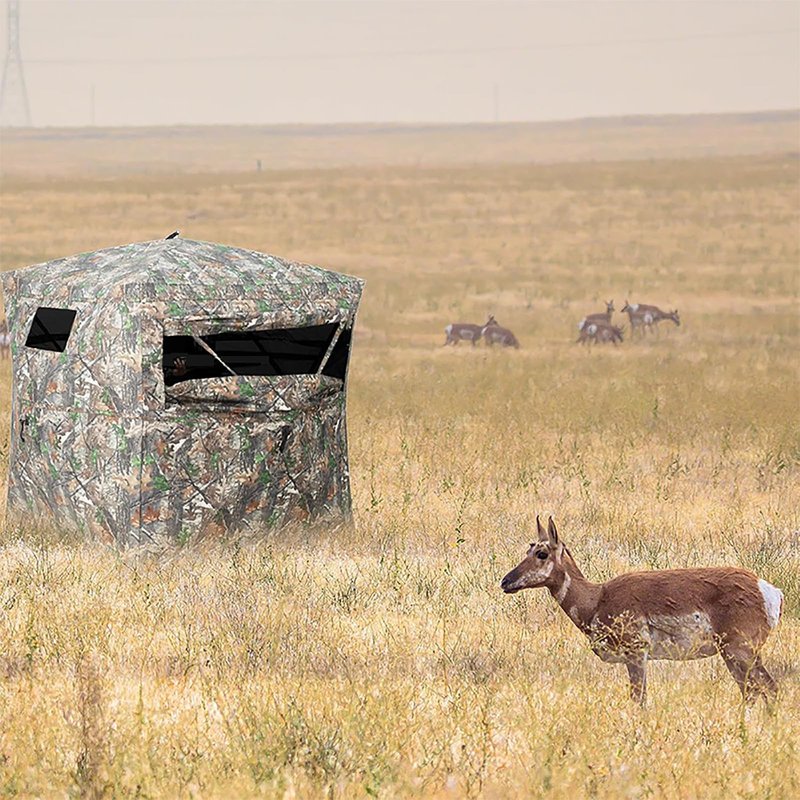 Fogun Hunting Blind 270 Degree See Through with Carry Bag, 3-4 Person Pop-Up Ground Blind - Durable 300D Deer & Turkey Blind for Full Concealment, Portable Tent (Forest Camo)