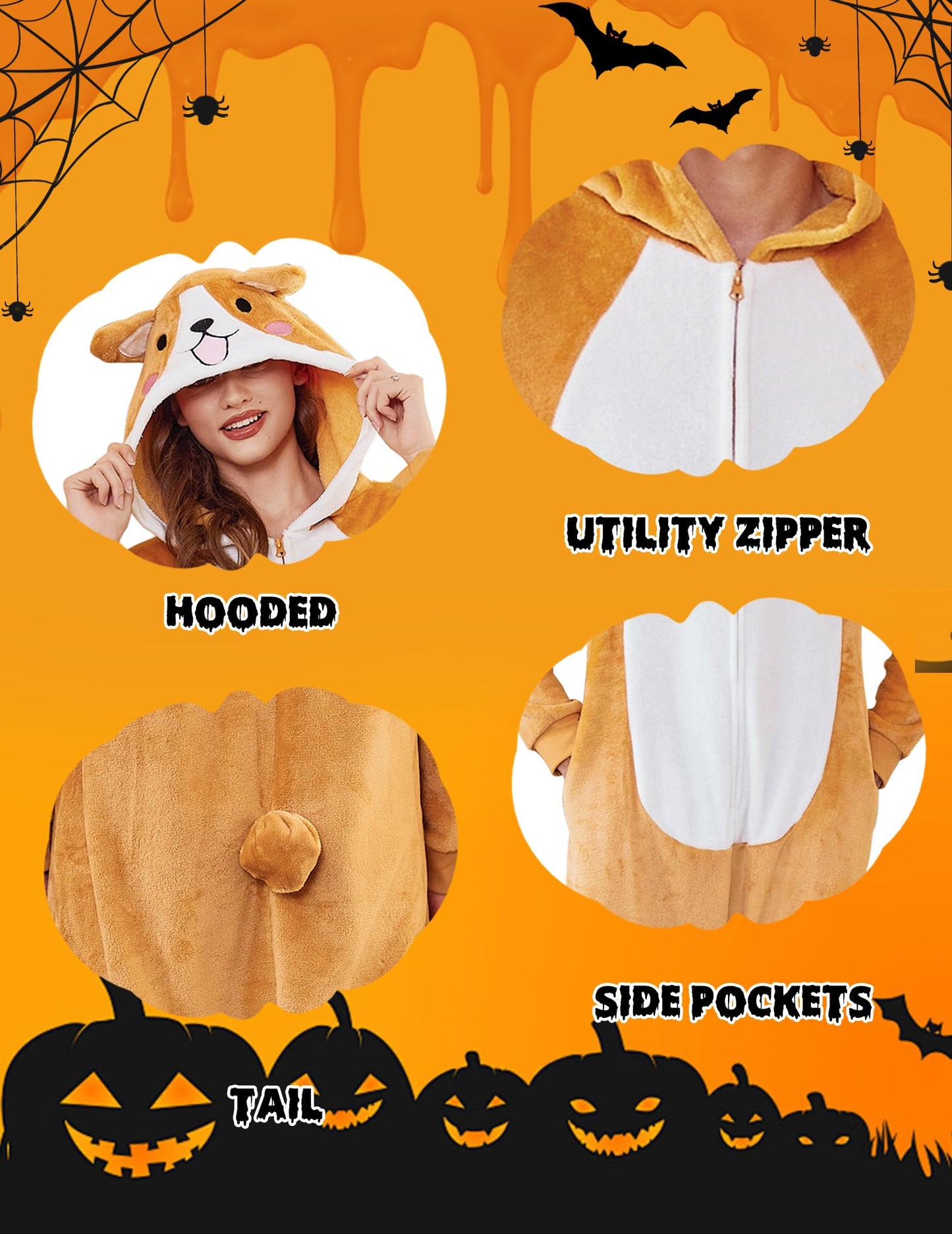 Ekouaer Adult Onesie Animal Halloween Costumes One Piece Pajamas Cosplay Suit Party Wear for Women and Men