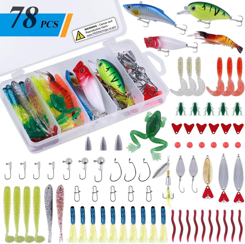 Fishing Lures Kit - 292-Piece Tackle Box with Crankbaits, Hooks & Weights | Perfect Gift for Men - Bass & Trout Fishing
