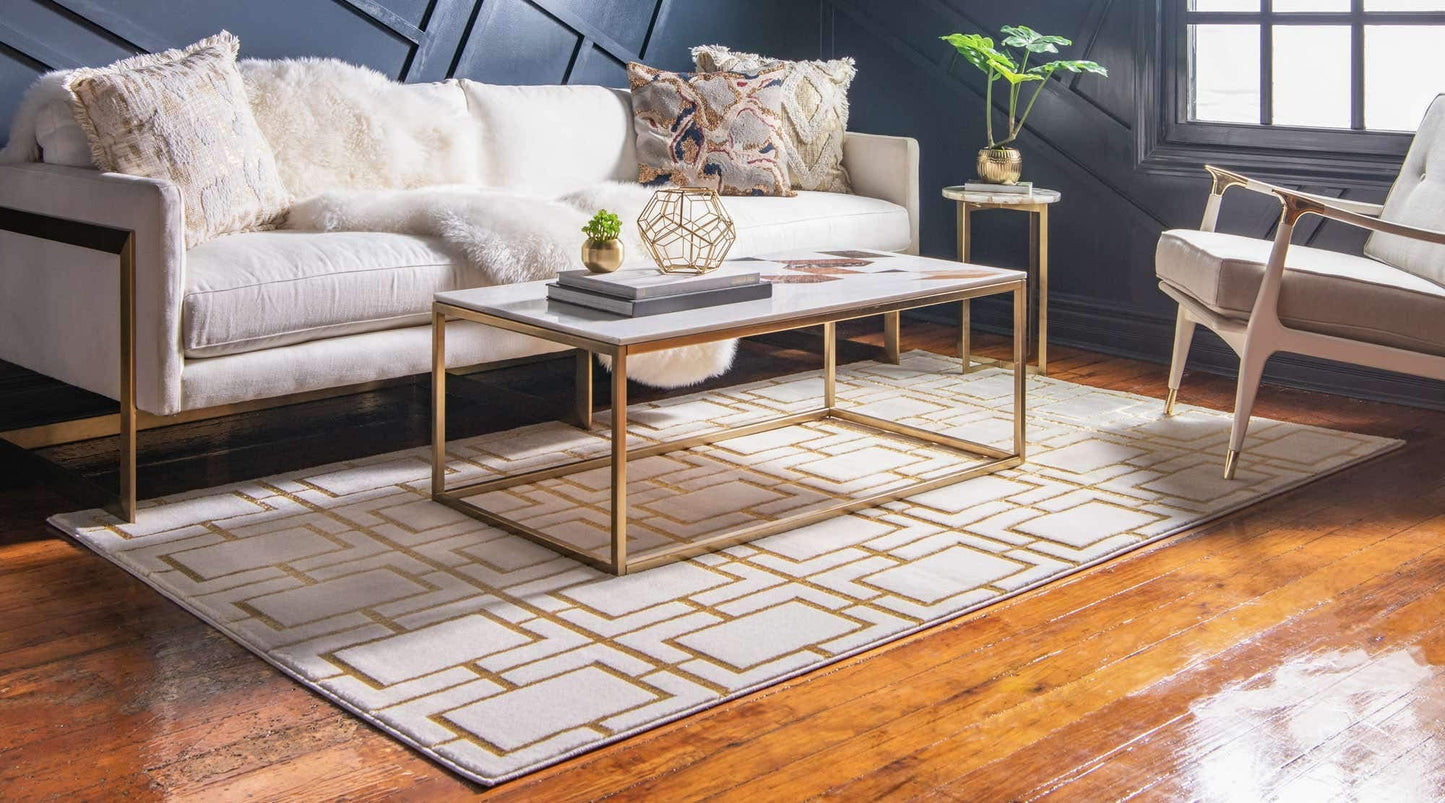 Unique Loom Marilyn Monroe Glam Collection Area Rug - Deco (5'x 8' Rectangle, White Gold/ Gold)