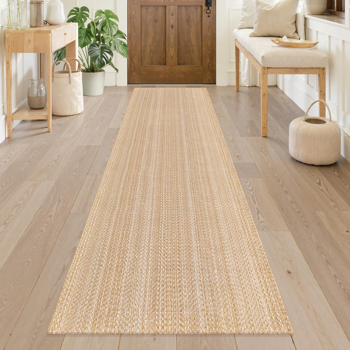 Washable Runners for Hallways 2x8 ft Kitchen Runner Non Slip Rubber Backed Hall Runners Cotton Entryway Runner Rugs Floor Carpet Floor Rugs for Living Room Indoor Backdoor Bedroom Kitchen(Khaki/Ivory)